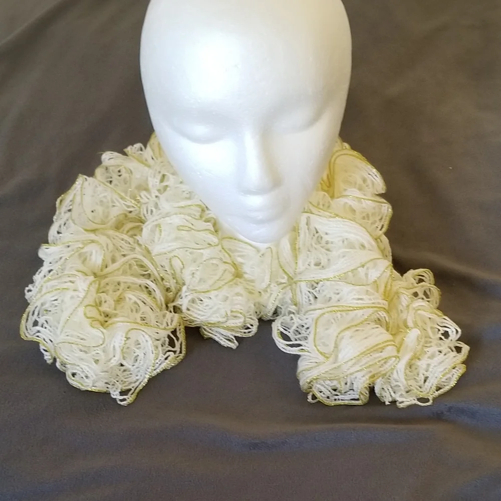 Handmade White and Gold Ruffle Scarf